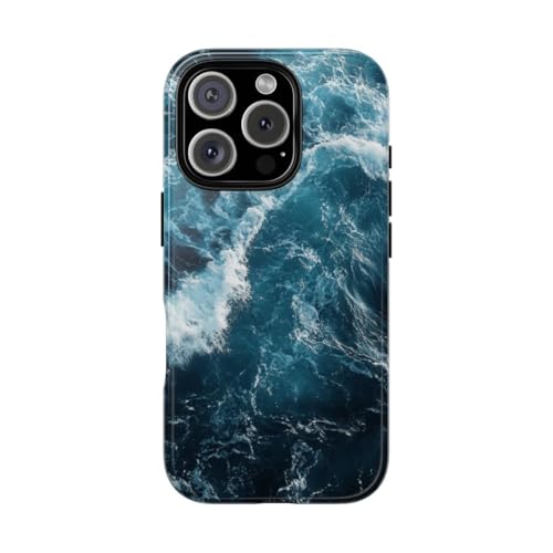 Coque Ocean Waves iPhone 16 Pro rigide brillante luxe bleu profond