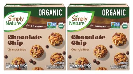 Simply Nature Gluten-Free Kosher NON-GMO Organic Chocolate Chip Granola Bites 4.23oz /120g X 2 (Two Boxes)