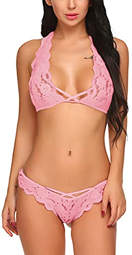 Image of Xs and Os Women Cross Style Lace Bra Panty Lingerie Set