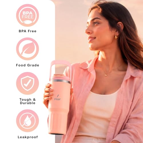 Image of FLAIR Vibe Vacuum Insulated Tumbler 750 ml Peach| 2-in-1 Lid (Straw & Sip) | 304 Stainless Steel | Leak-Proof Travel Mug with Handle | Hot & Cold | BPA-Free