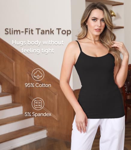 Image of Comfneat Women's 4-Pack Slim-Fit Camisole Adjustable Spaghetti Strap Tops | Cotton Spandex, Breathable Undershirts, Layering