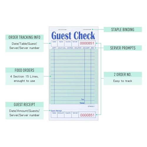 Carnets de serveuse verts DGBDPACK EP-3632-1 de 20 blocs pour la prise de commande - 3