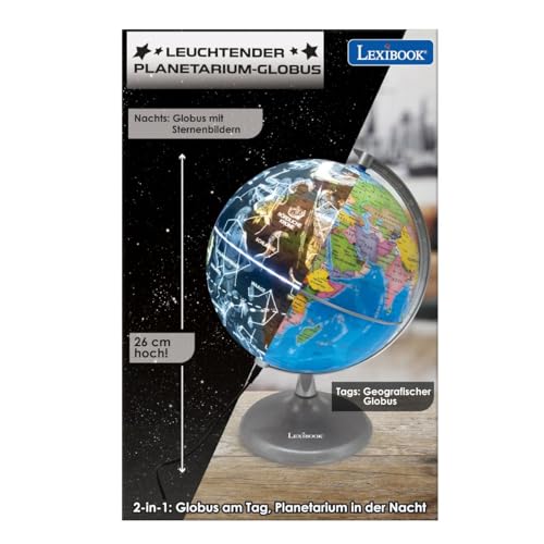 Lexibook, Beleuchteter Tag- und Nachtglobus, STEM, 2-in-1 Globus am Tag, Konstellationskarte in der Nacht, Blau/Schwarz, NLJ185DE