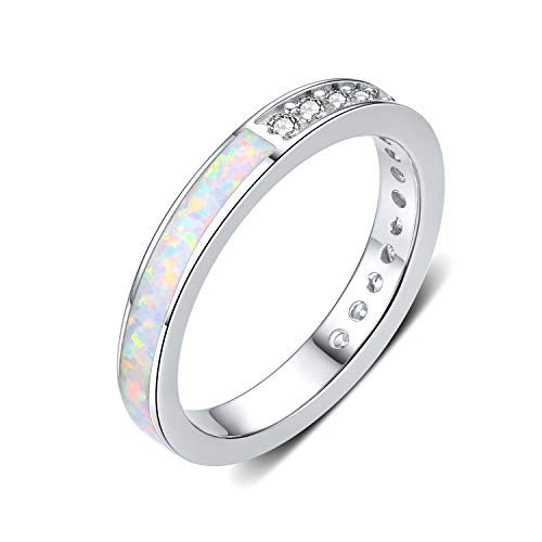 Wedding Rings for Women 925 Sterling Silver Cubic Zirconia Opal Rings Engagement Ring for Women Anniversary Eternity Bands Wedding Stackable Band Ring Simple Rings for Her