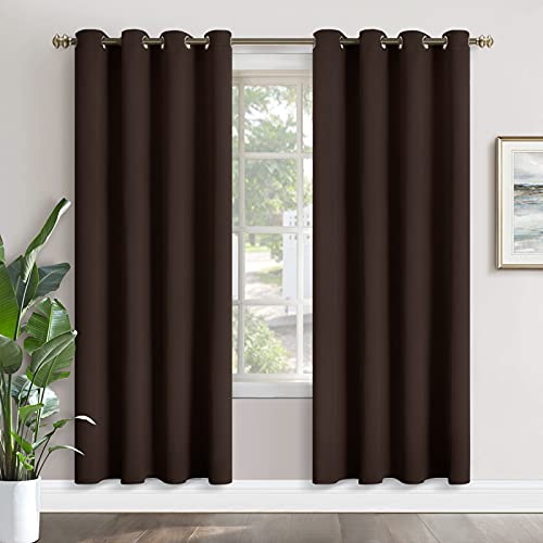 Image of YoungsTex Brown Blackout Curtains 80 Inches Length for Living Room - Thermal Insulated with Grommet Room Darkening Fall Window Drapes for Bedroom, 2 Panels, 52 x 80 Inch