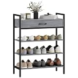 HOMCOM Scarpiera a 4 livelli, in metallo con cassetto, per 9 paia di scarpe, salvaspazio, per corridoio, soggiorno, 70 x 30 x 87,6 cm, grigio