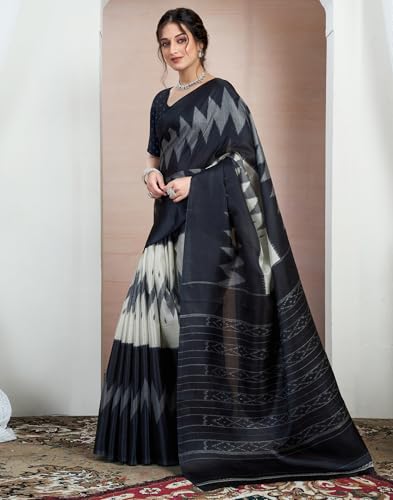 Image of SIRIL Women's Cotton Printed Saree With Unstitched Blouse Piece
