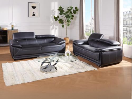 Vente-unique-Couchgarnitur Leder 3+2 - Schwarz - MACELO – Bild 7