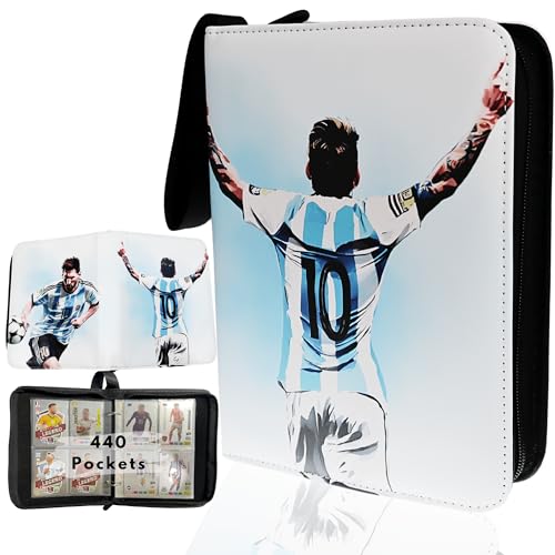 Soccer Card Binder 440 Pockets- Waterproof Trading Card Album with 55 Removable Sleeves Fit - 3 Rings with Zipper -Compatible with Topps Sports Cards Collection