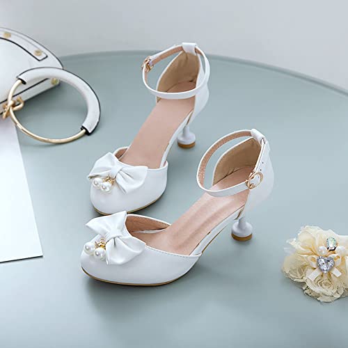 Girls Mary Jane Princess Dress Shoes Bowknot Pearl Adjustable Back Strap High Heel Wedding Performance Party Shoes2
