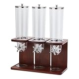 ZMJGLL Dispensador de Cereal de Fácil Limpieza, Dispensador de Alimentos Secos de Triple Bodega, Dispensador de Almacenamiento de Cereal de Encimera con Barril de PC y Base de Madera para Arroz