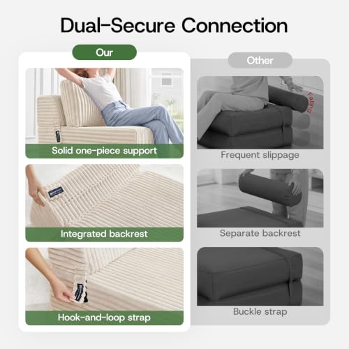 Image of Convertible 4-in-1 Folding Sofa Bed Boneless Sleeper Chair Couch Foldable Chaise Lounger & Mattress Pocket Coils+Foam Fill Medium Support, No Assembly for Living Room /Bedroom, Single XL Beige