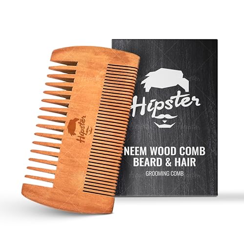 Image of Hipster Neem Wooden Comb for Men | Dual Side Tooth Beard & Hair Grooming Comb for Hair Growth | Anti-Static, Pocket Friendly, Natural Wooden Comb
