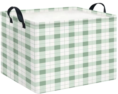 Image of CLOCOR Rectangular Storage Bin,Waterproof Books Box,Gift Basket(Green Grid)