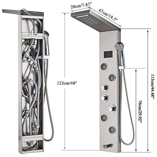Columna de Ducha con Panel LED y Chorro Lluvia, Acero Inoxidable SUS304, con Masaje Corporal y 5 Modos miniatura 6