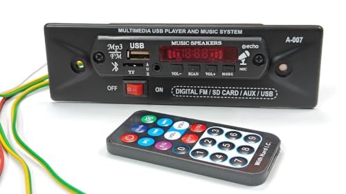 Image of Rashri 12V DC Bluetooth MP3 USB FM Music Player 6283 Single IC with in-Built Stereo Amplifier and Remote Control for E-Rickshaw, Bike, Car and Auto