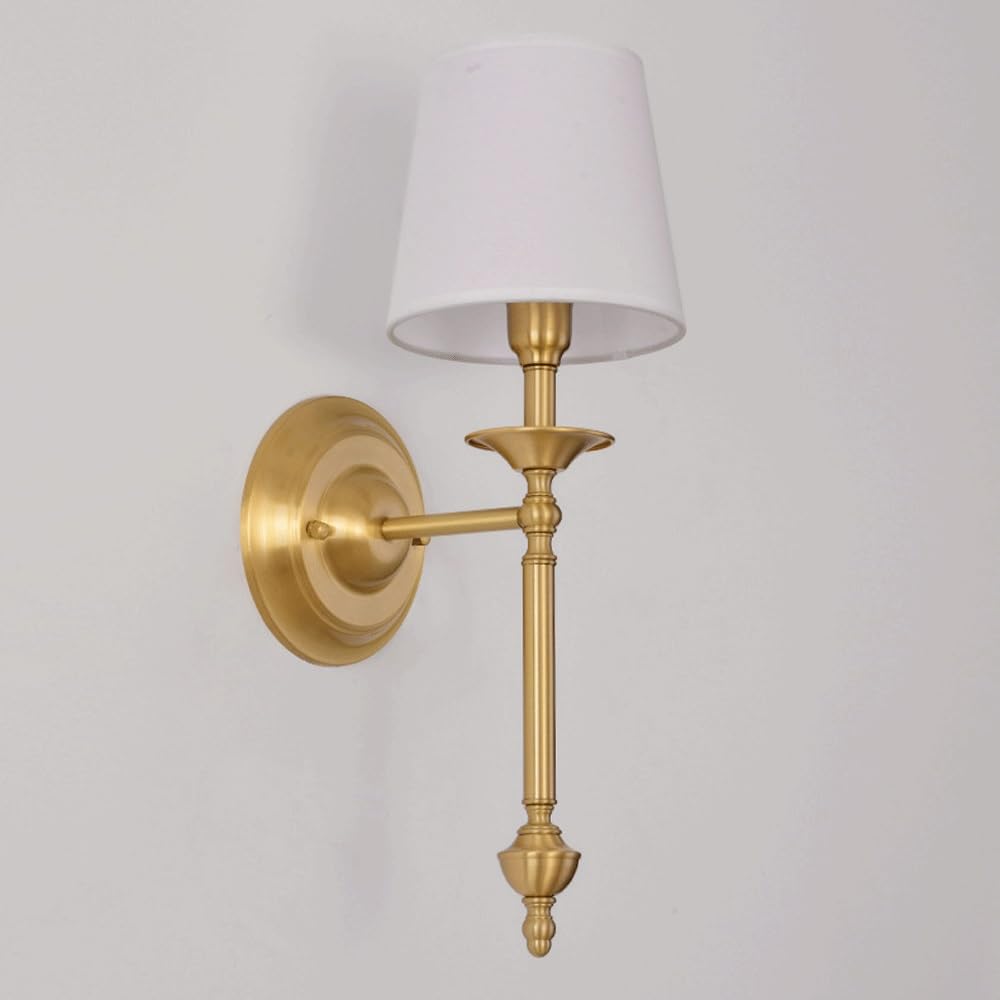 ASerZenith Led Wall Sconce, Copper Wall Mounted Lights With Fabric Shade Wall Lamp Bedroom Bedside Sconce For Reading Bedside(1-Light)