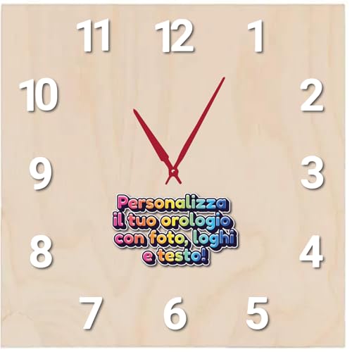 D&Vlab Orologio Quadrato da parete a muro per cucina casa soggiorno camera da letto in legno grande moderno Personalizzato con Foto Testo Nomi Idea Regalo Matrimonio Nonni Sposi Lei Lui.