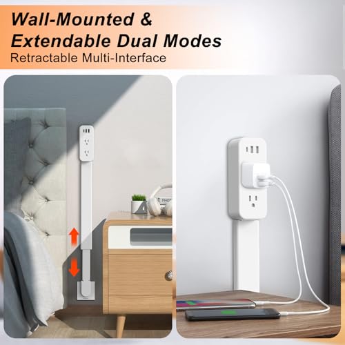 Electrical Outlet Extender Stick - Features USB-A, USB-C and 2 AC Outlets, Extends 22"-34", Rotates 180° Access Hard-to-Reach Outlets, Wall Plug Power Socket Expander Nightstands, Sofa, Desks and More by haodsso - Image 5