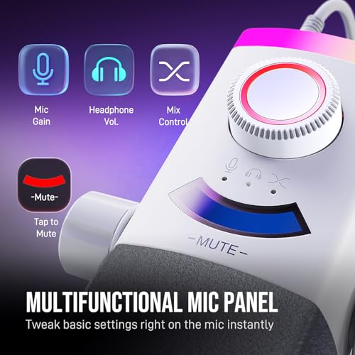 Image of FIFINE Streaming Microphone Kit for Gaming, XLR /USB Dynamic Mic with RGB Boom Arm Stand for Podcast Vocal, PC Microphone with Mute Tap, 3-in-1 Volume Knob, Audio Balance-AmpliGame AM8PROT White