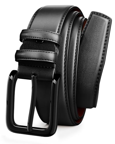 Papaanils Casual Black Dress Belt for Men,Black Belt Men, Matching for Office Woriking or Casual Jeans, Width 1.38