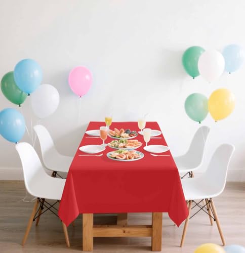Image of SietDESEO 2 Pack Red Plastic Tablecloth Rectangle 54 x 108 Premium Disposable Table Cloth Plastic Red Table Cover for Wedding Baby Shower Party Decorations