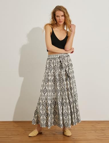 Jupe midi Koton à motif ethnique et cordon de serrage pour femme - 3