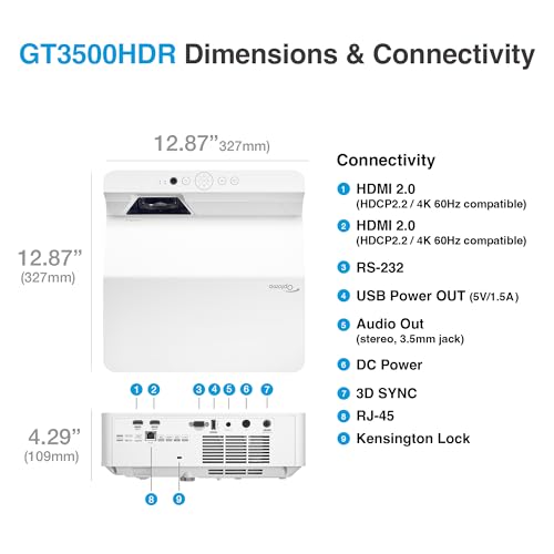 Optoma GT3500HDR Gaming Projector: Ultra Short Throw, 1080p Full HD, 4K HDR Input