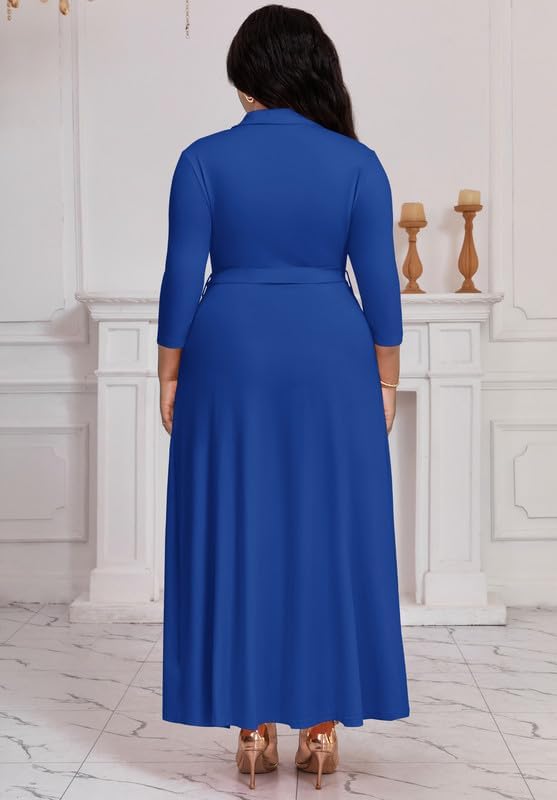 Maxi Dresses for Women Casual V Neck 3/4 Sleeve Long Church Dress Semi Formal Outfits with Pockets - Image 4