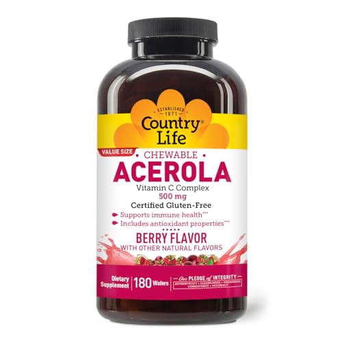 Country Life Acerola Vitamin C Complex 500 mg Chewable Wafers 180 Count