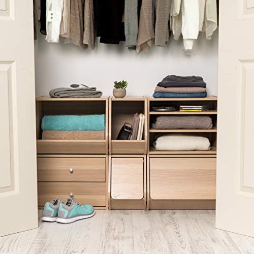 Image of IRIS USA 2-Drawer Modular Wood Stacking Storage Box, for Office Closet and Nightstand, Easy Assembly, Stacking Storage Boxes, Light Brown