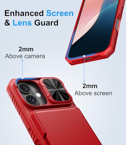 BXYJY for iPhone 16 Phone Case Wallet, Built-in Card Holder (4-5 Cards), Slide Camera Cover, RFID Block, Military Grade Drop Protection, Heavy Duty Women Girly Men Wallet Case for iPhone 16, Red