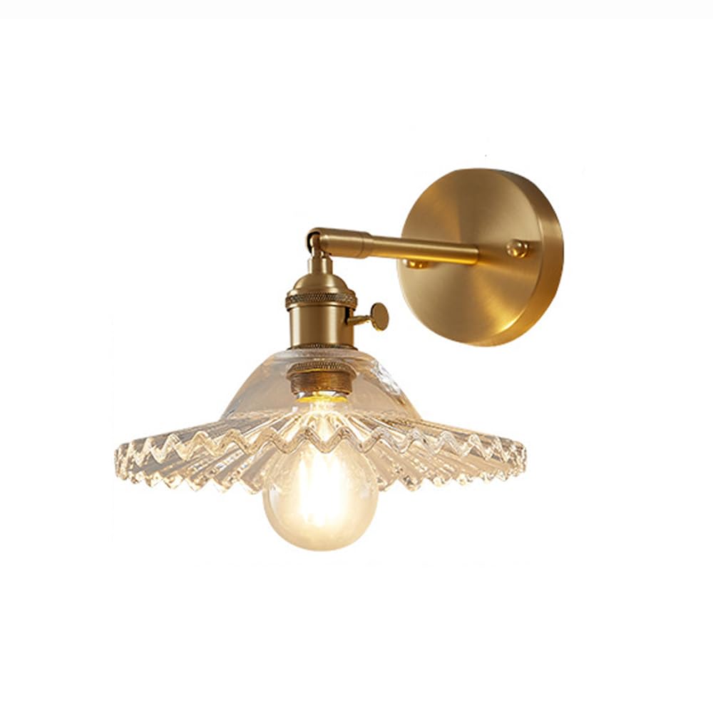 KBUUKYYXouy Modern Brass Adjustable Wall Lamps, 1-Light Pleated Glass Wall Sconces, Indoor Bedside Wall Lights, Nordic Bathroom Balcony Hallway Decoration Wall Lighting Fixture(Clear)