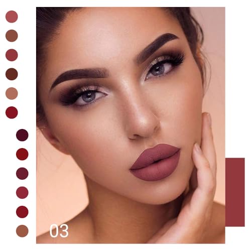 Image of evpct 1Pcs Mauve Red Matte Liquid Lipstick Lip Gloss Glossy Set for Black Women 24 Hour Silky Velvet Lipstick labiales matte larga duracion mate 24 horas originales 03#