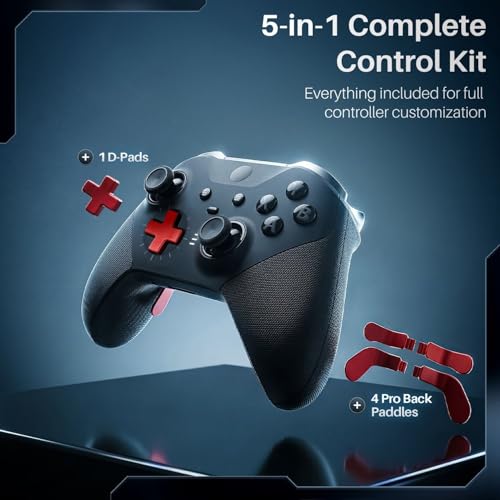Image of TNP for Elite Controller Paddles Compatible with Xbox Elite Series 1, 2 & Core Controller - 5 in 1 Accessories Replacement Metal Stainless Steel Paddles Trigger & D-Pad Parts, Red