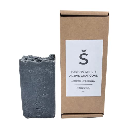 Jabón de Carbón Activo Natural | Jabones para regalar | Especial para el acné | Jabón de Manos, Cuerpo y Cara Calmante y Refrescante | Pastilla Jabón Artesanal | Sin Aceite de Palma (100 g) Cover