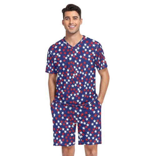 Camisa de pijama de manga corta para hombre de algodón con estrellas de EE. UU.