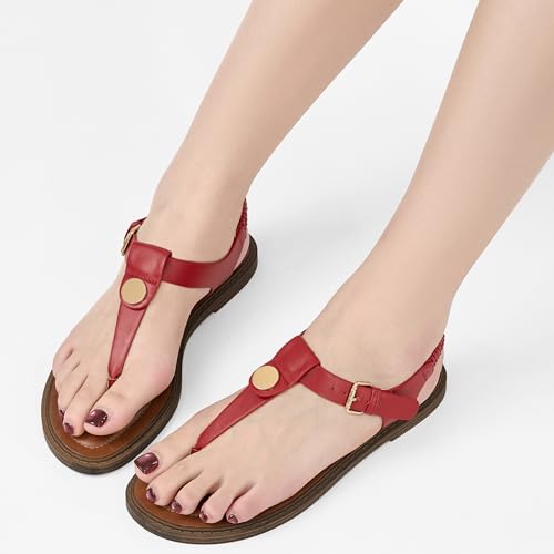 Image of Alicegana Dressy Womens Sandals Summer: Comfortable Strappy Flats Thong Sandals - Casual Walking T-Strap Slingbacks
