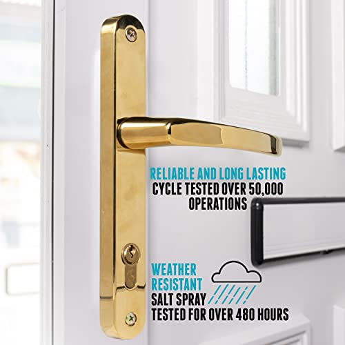 UPVC Door Handles Set, Polished Brass, Lever/Lever, 92mm PZ (Centres), 215mm Screw to Screw, Backplate 245mm X 32mm - Image 4