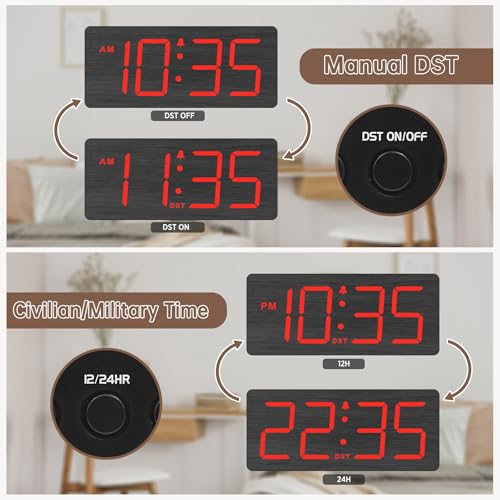 Image of DreamSky Wooden Digital Alarm Clock for Bedroom with Large Numbers | Desk Clocks for Living Room, Loud Alarm for Heavy Sleepers with Volume Control, Dimmer, DST, Office Wood Decor (Plug-in)