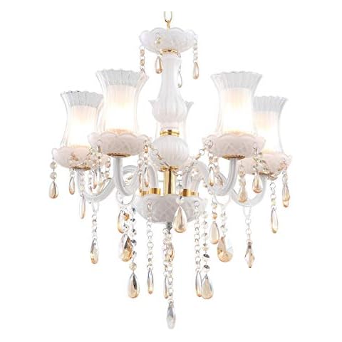 Klassisch - Modern Glas Kristall Kronleuchter Deckenleuchte Hängeleuchte Lüster Glas 50cm 5x Led G9 Weiß/Gold/Champagner Cover