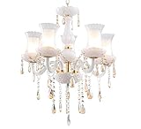 Klassisch - Modern Glas Kristall Kronleuchter Deckenleuchte Hängeleuchte Lüster Glas 50cm 5x Led G9 Weiß/Gold/Champagner