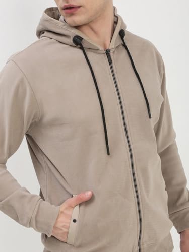 Image of SHOWOFFFF Men Solid Front-Open Sweatshirt | Hooded Full Sleeves Cotton Sweatshirt's for Mens | Slim Fit Regular Length Sweatshirts for Men's