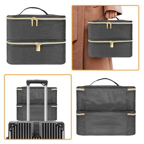 BOHEMIABY Nagellack Organizer Tasche, Doppelschicht Nagellack Aufbewahrung Box, Organizer Koffer für Nageldesign Kosmetiktasche für 30 Flaschen Neonail Base(15ml-0.5 FL.Oz) & 1 Nagellampe(Schwarz)