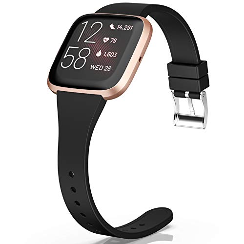 Sunnywoo Bands Compatible for Fitbit Versa/Versa Lite/Versa 2, Silicone Narrow Slim Band Replacement Wristband Straps for Women Men Large Small
