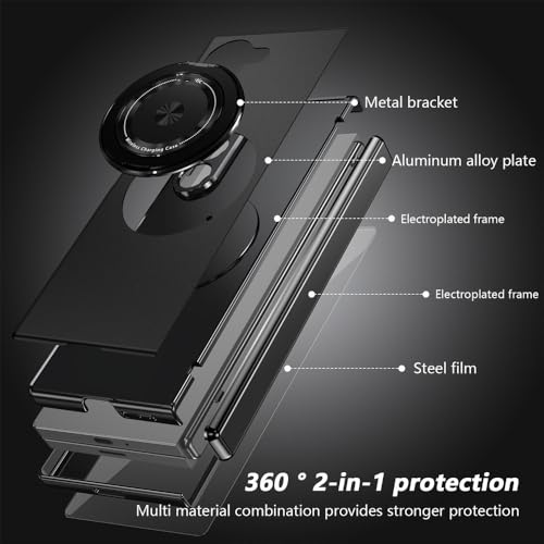 Coque Samsung Galaxy Z Fold 5 magnétique avec support rotatif à 360° et protection charnière rouge - 6