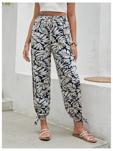 Floerns Women's Boho Elastic High Waist Split Pants Knot Vacation Beach Trousers4