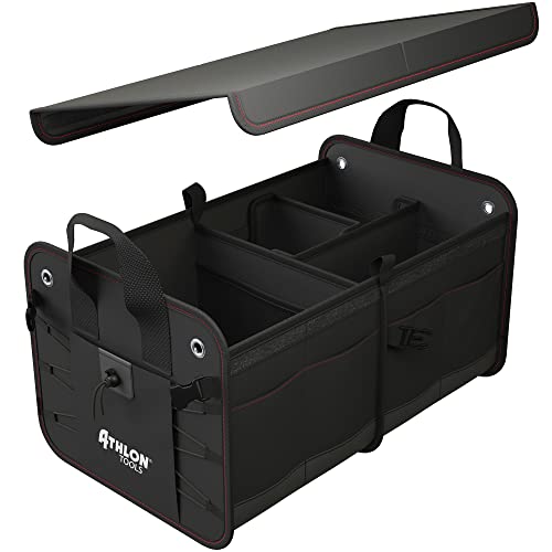 ATHLON TOOLS Premium Kofferraumtasche mit Deckel - 60 Liter XXL Kofferraum-Organizer - Extra stabile & wasserfeste Böden - mit Antirutsch-Klett