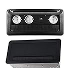 Einbau-Steckdose in verschiedenen Farben - wahlweise mit oder ohne Internet Steck-Dosen-Leiste Tisch-Wand-Steckdose Deckel Schreibtisch (3er + Internet schwarz)