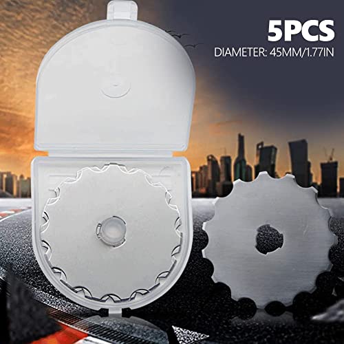 Rotary Cutter Blades 45mm, 5 Pcs Serrated Rotary Cutter Blades with Storage Case, Perforating Rotary Replacement Blade for Crochet Edge Projects, Fleece, Compatible with 45mm Rotary Cutters